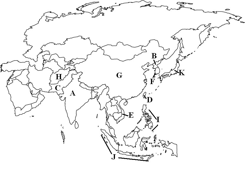 Asia Map Quiz Printout blank asia map quiz
